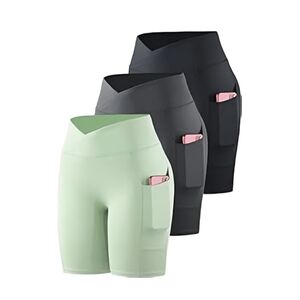 Women's High-Waisted Pocket Shorts - Black, Green, And Grey